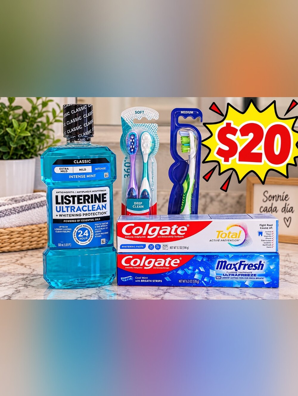 Oral Care Bundle - Listerine Ultraclean Mouthwash & Colgate Toothpaste (Blue)